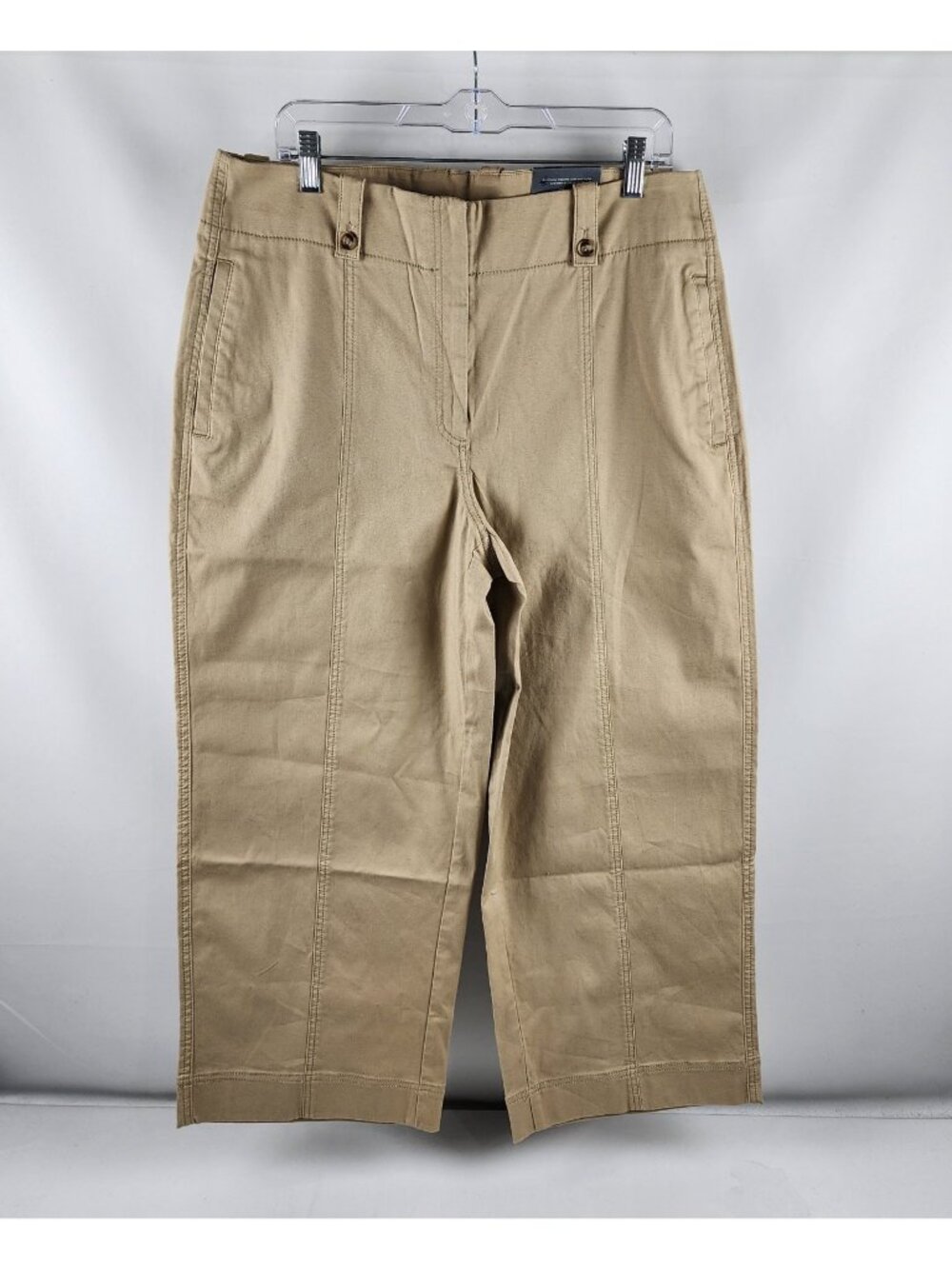 Chicos Pants Women 2.5=14P Beige Tan Fly Front Belted Wide Leg Pants (34x27) NWT